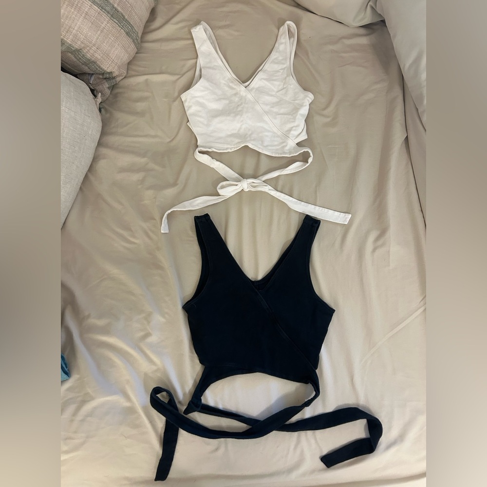 White and Black Wrap Crop Tops